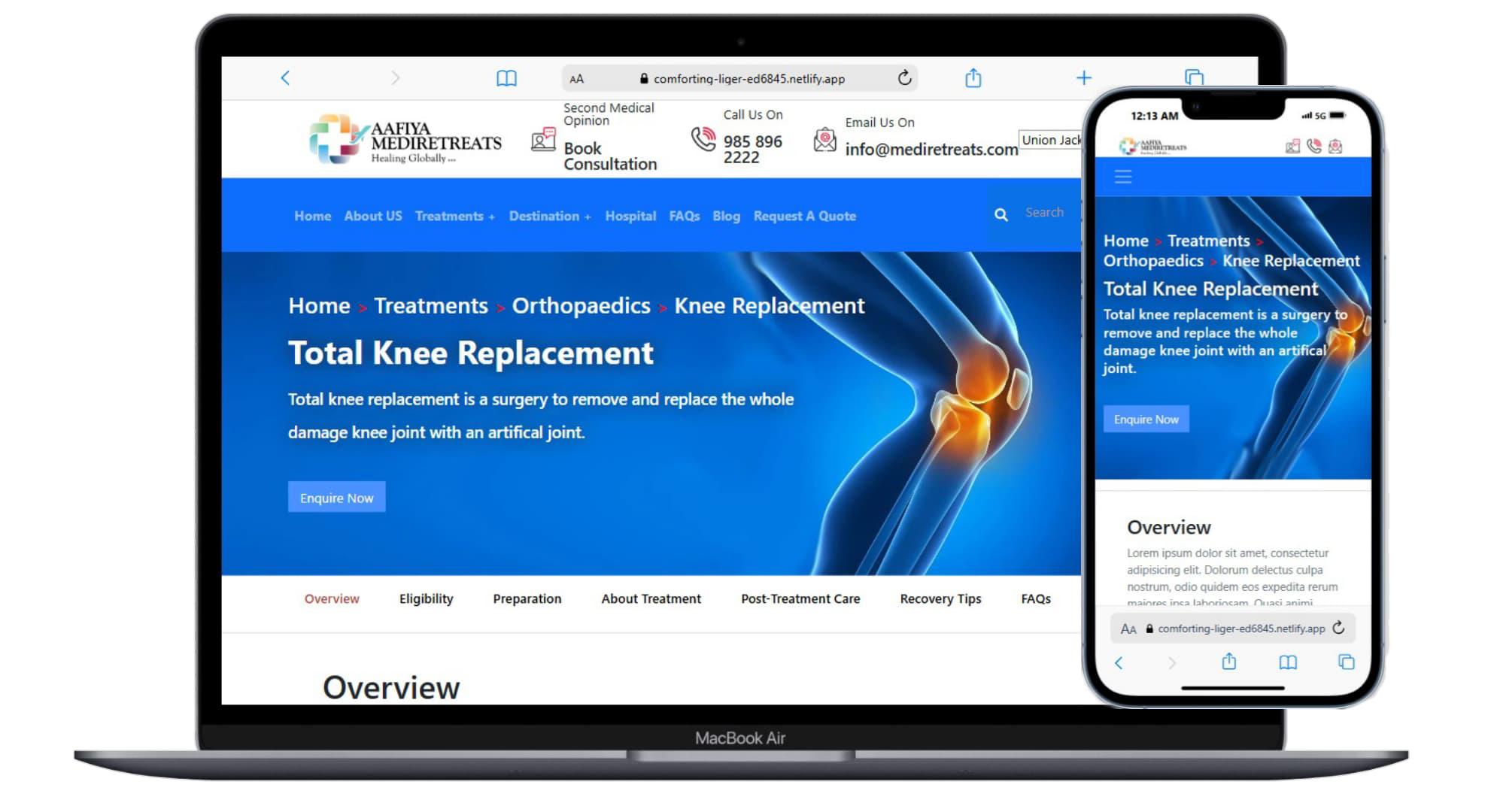 Aafiya Meditreats — Doctor Landing Page project screenshot