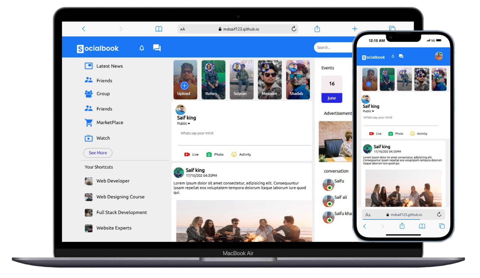 Facebook Clone — UI Practice project screenshot